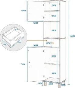 Kamyra® Scandinavisch Badkamermeubel - Badkamerkast, Wastafelmeubel, Opbergkast - Wit - 40x30x180 Cm - MDF -Badkamerartikelen Winkel 1017x1200 3