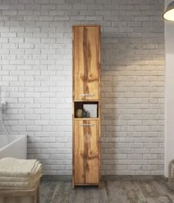 Badplaats Badkamerkast Nemo 32 Cm X 29 Cm X 167 Cm - Eiken - Staande Kolomkast Met Twee Deuren -Badkamerartikelen Winkel 1029x1200 4