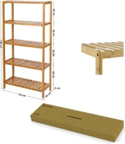 Badkamer Rek Met 5 Etages - Opbergrek Met Verstelbare Planken - 130 Cm Hoog En 60 Cm Breed - Bamboe -Badkamerartikelen Winkel 1044x1200 3