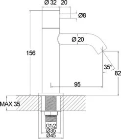 Merkloos Saqu Eurotrend Fonteinkraan - Hoog Model - Toiletkraan - Koudwaterkraan - Mat Zwart -Badkamerartikelen Winkel 1046x1200 3