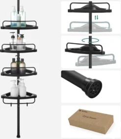 Verstelbaar Doucherek - 85-305 Cm - Van Vloer Tot Plafond - Met 4 Vakken - 3 Haken - Zwart -Badkamerartikelen Winkel 1049x1200 2