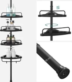 Verstelbaar Doucherek - 85-305 Cm - Van Vloer Tot Plafond - Met 4 Vakken - 3 Haken - Zwart -Badkamerartikelen Winkel 1050x1200 1