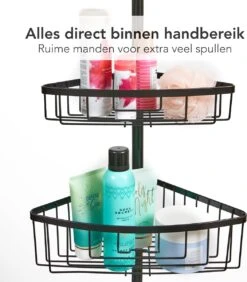 Ogoods Telescopisch Doucherek Inclusief 4 Manden - Zwart - Badkamerrek - Zonder Boren - In Hoogte Verstelbaar - Opbergsysteem -Badkamerartikelen Winkel 1051x1200