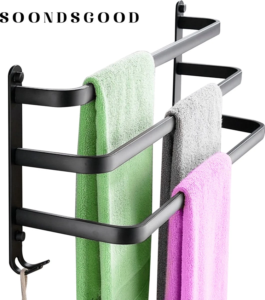 Merkloos Soondsgood Luxe 3 Laags Handdoekrek - Zelfklevend Of Boren - Zwart - Eenvoudige Installatie - Badkamer - Handdoekenrek - Handdoekhouder - 30x14x25cm 1 Merkloos Soondsgood Luxe 3 Laags Handdoekrek - Zelfklevend Of Boren - Zwart - Eenvoudige Installatie - Badkamer - Handdoekenrek - Handdoekhouder - 30x14x25cm