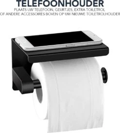 Toiletrolhouder Met Plankje - Zelfklevend Of Boren - WC Rolhouder - Incl. Handdoekhaakjes - Zwart -Badkamerartikelen Winkel 1085x1200