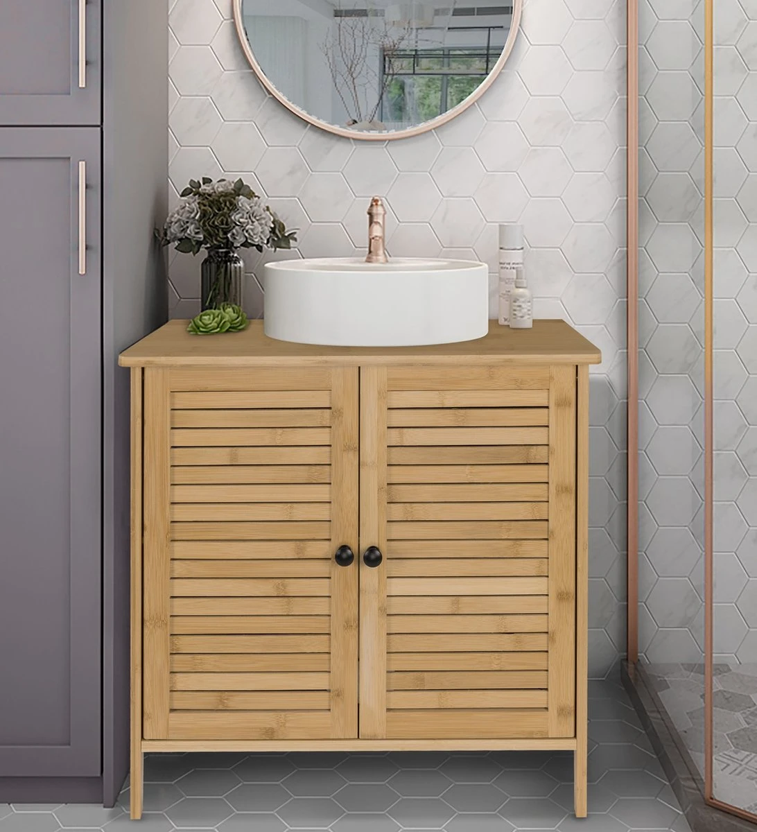 Kamyra® Badkamermeubel Bamboe - Badkamerkast, Wastafelmeubel, Onderkast Wastafel - 60x30x60 Cm - Bamboe 4 Kamyra® Badkamermeubel Bamboe - Badkamerkast, Wastafelmeubel, Onderkast Wastafel - 60x30x60 Cm - Bamboe - Afbeelding 4