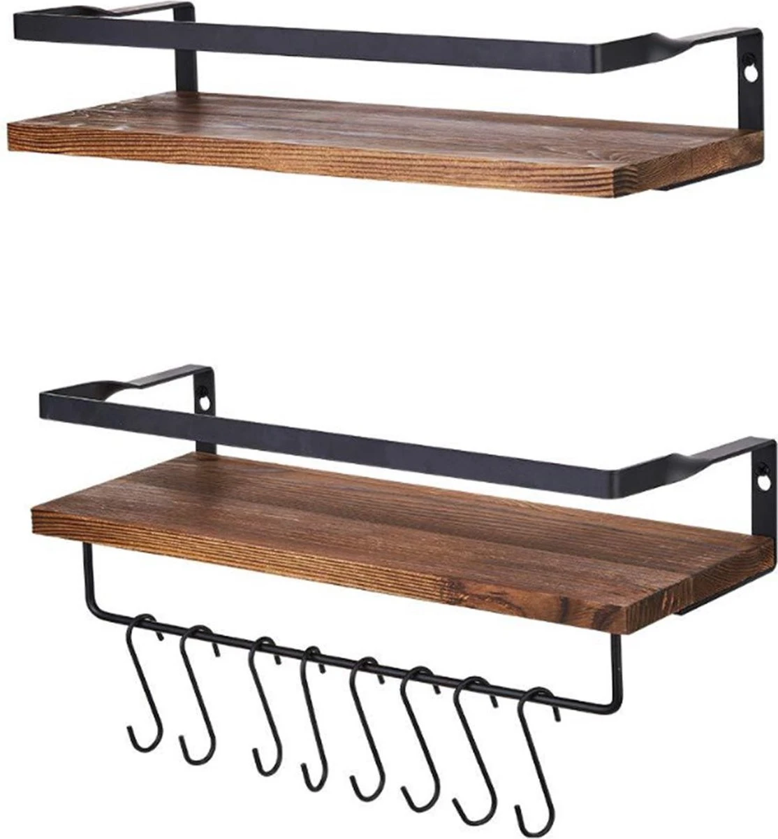 Zwevende Wandplank - 2 Stuks - 40cm - Handdoekhouder En 8 Haakjes - Badkamerplank Decoratieve Muur Opbergplanken Voor Badkamer Slaapkamer, Woonkamer, Keuken Plank 3 Zwevende Wandplank - 2 Stuks - 40cm - Handdoekhouder En 8 Haakjes - Badkamerplank Decoratieve Muur Opbergplanken Voor Badkamer Slaapkamer, Woonkamer, Keuken Plank - Afbeelding 3