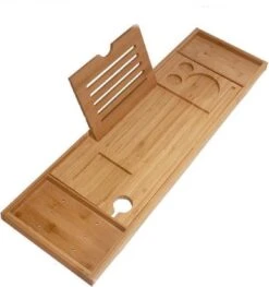 Merkloos Decopatent® Luxe Badplank - Badrekje - Uitschuifbaar 75 Tot 110 Cm - Boekenhouder - Tablethouder - Bamboe Hout Badplankje - Badrek -Badkamerartikelen Winkel 1128x1200