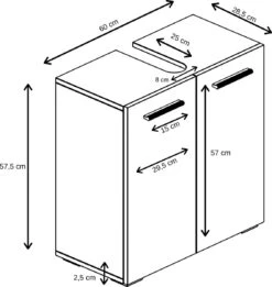 Wastafelkast Jupiter 60 X 30 X 60 Cm Eiken Met Grijs, Badkamerkast Staand -Badkamerartikelen Winkel 1136x1200 7