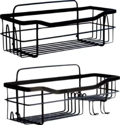 STRICX Doucherek 2 Laags Zwart - Zelfklevend Doucherek Inclusief 3 Ophanghaakjes - Doucherek Voor Badkamer / Keuken - Doucherek Met Plakstrip - Keukenrek Met Plakstrip - Badrek Douche - Kruidenrek Specerijen - Badkamerrek Douchemandje -Badkamerartikelen Winkel 1150x1200 4