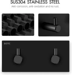 BOTC Handdoekhouder RVS - Handdoekhaakjes 2 In 1 RVS Zelfklevend - Rechthoekig Handdoek Haakjes - Handdoekhaak - Zwart -Badkamerartikelen Winkel 1151x1200