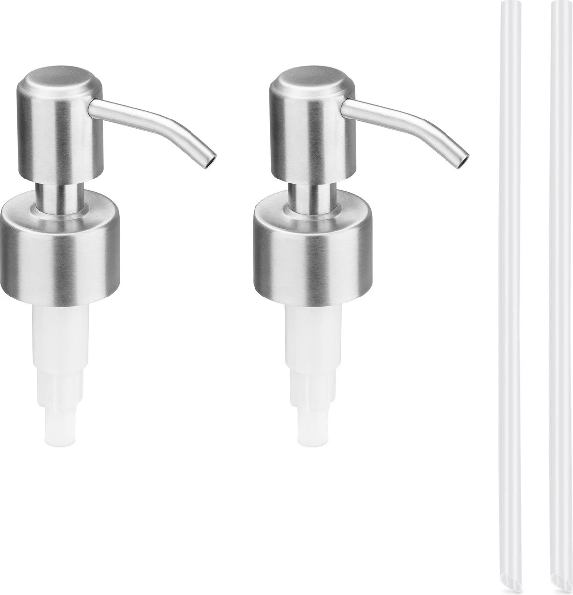 Navaris Roestvrijstalen Zeepdispenserkop Set X2 - Opschroefbare Pompkop Voor Flessen - 22-24 Mm Mondstuk Voor Vloeistof, Lotion - Zilverkleurig 1 Navaris Roestvrijstalen Zeepdispenserkop Set X2 - Opschroefbare Pompkop Voor Flessen - 22-24 Mm Mondstuk Voor Vloeistof, Lotion - Zilverkleurig