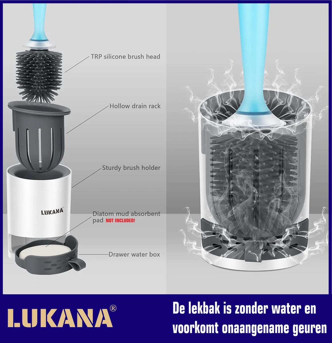 Lukana Siliconen WC Borstel Met Zeepdispenser - Hervulbaar - Vrijstaand Of Hangend - Sneldrogend, Hygiënisch & Antibacteriële Werking - Zonder Boren - Toilet Brush - Toiletborstel Houder - Lekbak 6 Lukana Siliconen WC Borstel Met Zeepdispenser - Hervulbaar - Vrijstaand Of Hangend - Sneldrogend, Hygiënisch & Antibacteriële Werking - Zonder Boren - Toilet Brush - Toiletborstel Houder - Lekbak - Afbeelding 6