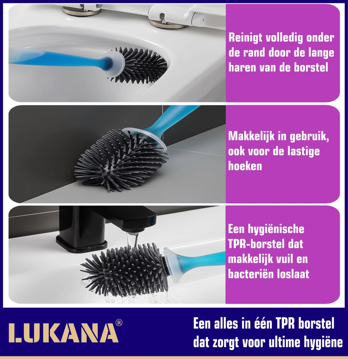 Lukana Siliconen WC Borstel Met Zeepdispenser - Hervulbaar - Vrijstaand Of Hangend - Sneldrogend, Hygiënisch & Antibacteriële Werking - Zonder Boren - Toilet Brush - Toiletborstel Houder - Lekbak 2 Lukana Siliconen WC Borstel Met Zeepdispenser - Hervulbaar - Vrijstaand Of Hangend - Sneldrogend, Hygiënisch & Antibacteriële Werking - Zonder Boren - Toilet Brush - Toiletborstel Houder - Lekbak - Afbeelding 2