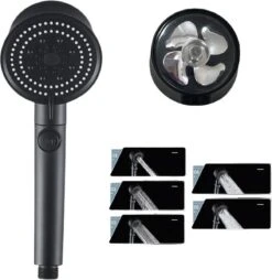 Waterbesparende Douchekop - Hoofddouche - Regendouche - Met ECO STOP Knop - 5 Standen - ABS - Zwart