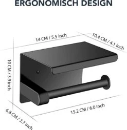 Toiletrolhouder Met Plankje - Zelfklevend Of Boren - WC Rolhouder - Incl. Handdoekhaakjes - Zwart -Badkamerartikelen Winkel 1168x1200