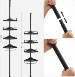 Verstelbaar Doucherek - 85-305 Cm - Van Vloer Tot Plafond - Met 4 Vakken - 3 Haken - Zwart -Badkamerartikelen Winkel 1176x1200 3