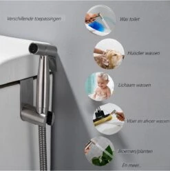 Merkloos Bidet Handdoucheset Uit Geborsteld RVS - Shattaf - Met Slang, T-stuk & Wandhouder -Badkamerartikelen Winkel 1196x1200 4