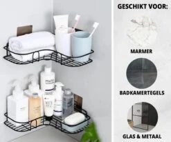 HouseLife™ Doucherek Zonder Boren - Zwart - Zelfklevend - Douchemand - Badkamer Doucherek – 30 Cm - Incl. 2 Sterke Muurstickers -Badkamerartikelen Winkel 1200x1000 5