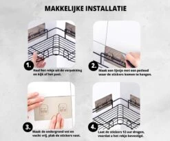 HouseLife™ Doucherek Zonder Boren - Zwart - Zelfklevend - Douchemand - Badkamer Doucherek – 30 Cm - Incl. 2 Sterke Muurstickers -Badkamerartikelen Winkel 1200x1000 7