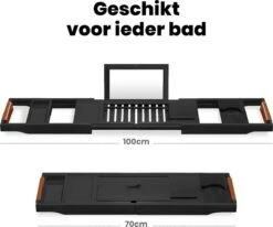 RelaxTub® Badplank - Badplank Voor In Bad - Badrek - Verstelbaar - Anti Slip - Badplank Zwart - Badplank Hout - Badrekje Inclusief Boekenhouder, Tablethouder & Spiegel -Badkamerartikelen Winkel 1200x1002 4