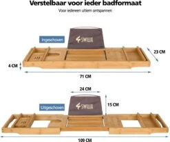 SWILIX ® Badplank - Uitschuifbaar - Voor In Bad - 71 Tot 108 Cm - Met Houder - Hout -Badkamerartikelen Winkel 1200x1004 3