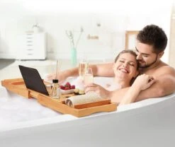 SWILIX ® Badplank - Uitschuifbaar - Voor In Bad - 71 Tot 108 Cm - Met Houder - Hout -Badkamerartikelen Winkel 1200x1010