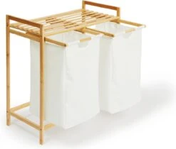 Lifa Bathing Bamboe Rek Met Wasmanden - Polyester En Bamboe - Uitschuifbare Opbermanden Met Deksel - Wassorteerbak 60 Liter - 2 Vakken - Voor Badkamer, Slaapkamer En Wasruimte - 73 X 64 X 33 Cm -Badkamerartikelen Winkel 1200x1018 1