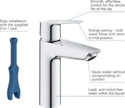 GROHE QuickFix Start Waterbesparende Wastafelkraan - Met EcoJoy® - Incl. Push-open Waste - Chroom - 23746002 -Badkamerartikelen Winkel 1200x1038 6