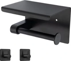 Toiletrolhouder Met Plankje - Zelfklevend Of Boren - WC Rolhouder - Incl. Handdoekhaakjes - Zwart -Badkamerartikelen Winkel 1200x1041