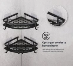 Doucherek Zonder Boren – Badkamer Accessoires – Doucherekje – Douchemand – RVS – Hoekrek – Hangend – Zwart – 2 Stuks -Badkamerartikelen Winkel 1200x1087 3