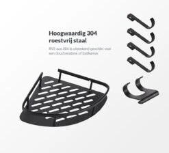 Doucherek Zonder Boren – Badkamer Accessoires – Doucherekje – Douchemand – RVS – Hoekrek – Hangend – Zwart – 2 Stuks -Badkamerartikelen Winkel 1200x1087 4