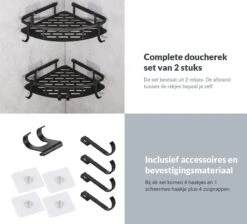 Doucherek Zonder Boren – Badkamer Accessoires – Doucherekje – Douchemand – RVS – Hoekrek – Hangend – Zwart – 2 Stuks -Badkamerartikelen Winkel 1200x1087 8