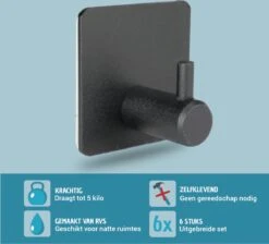 Vannons - Handdoekhaakjes - Zelfklevende Haakjes - Set Van 6 Haakjes - RVS - Zwart 13 Vannons - Handdoekhaakjes - Zelfklevende Haakjes - Set Van 6 Haakjes - RVS - Zwart -Badkamerartikelen Winkel 1200x1088