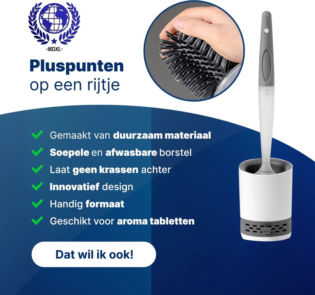 Mdxl® Siliconen WC Borstel Met Zeepdispenser - Hervulbaar - Vrijstaand Of Hangend - Sneldrogend, Hygiënisch & Antibacteriële Werking - Zonder Boren - Toilet Brush - Toiletborstel Houder - Lekbak 2 Mdxl® Siliconen WC Borstel Met Zeepdispenser - Hervulbaar - Vrijstaand Of Hangend - Sneldrogend, Hygiënisch & Antibacteriële Werking - Zonder Boren - Toilet Brush - Toiletborstel Houder - Lekbak - Afbeelding 2