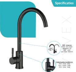 Keuken Kraan - Kraan Wastafelkraan - Kraan Zwart - Badkamerkraan - Inclusief Aansluitmateriaal -Badkamerartikelen Winkel 1200x1130 8