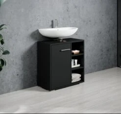 Badplaats Wastafel Onderkast Neptunus 60 Cm X 30 Cm X 60 Cm - Zwart - Badkamerkast – Staand Wastafelmeubel -Badkamerartikelen Winkel 1200x1138 5