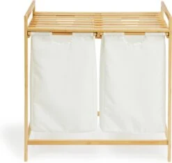 Lifa Bathing Bamboe Rek Met Wasmanden - Polyester En Bamboe - Uitschuifbare Opbermanden Met Deksel - Wassorteerbak 60 Liter - 2 Vakken - Voor Badkamer, Slaapkamer En Wasruimte - 73 X 64 X 33 Cm -Badkamerartikelen Winkel 1200x1139 1