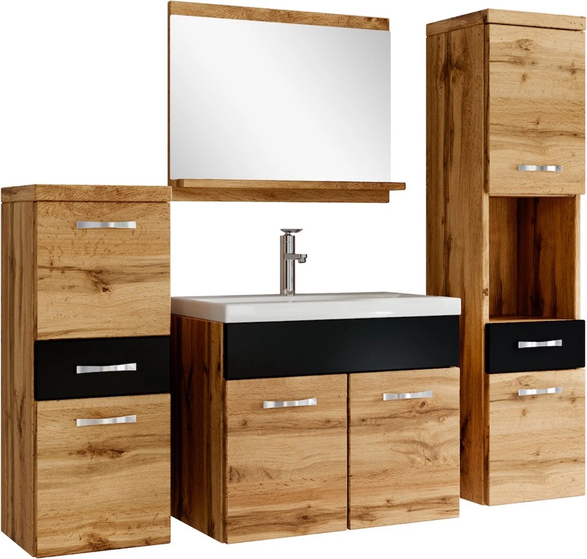 Badmeubelset Alba 60cm Zwart Met Eiken Compleet Badkamermeubel 2 Badmeubelset Alba 60cm Zwart Met Eiken Compleet Badkamermeubel - Afbeelding 2