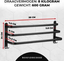 Merkloos Soondsgood Luxe 3 Laags Handdoekrek - Zelfklevend Of Boren - Zwart - Eenvoudige Installatie - Badkamer - Handdoekenrek - Handdoekhouder - 50x14x25cm -Badkamerartikelen Winkel 1200x1143 5