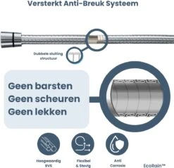 EcoRain – Universele Doucheslang 1.5 Meter – 150 Cm – Anti Lek – G ½ 1/2" - Draaiaansluiting – Waterkraan Slang - Chroom -Badkamerartikelen Winkel 1200x1161 7