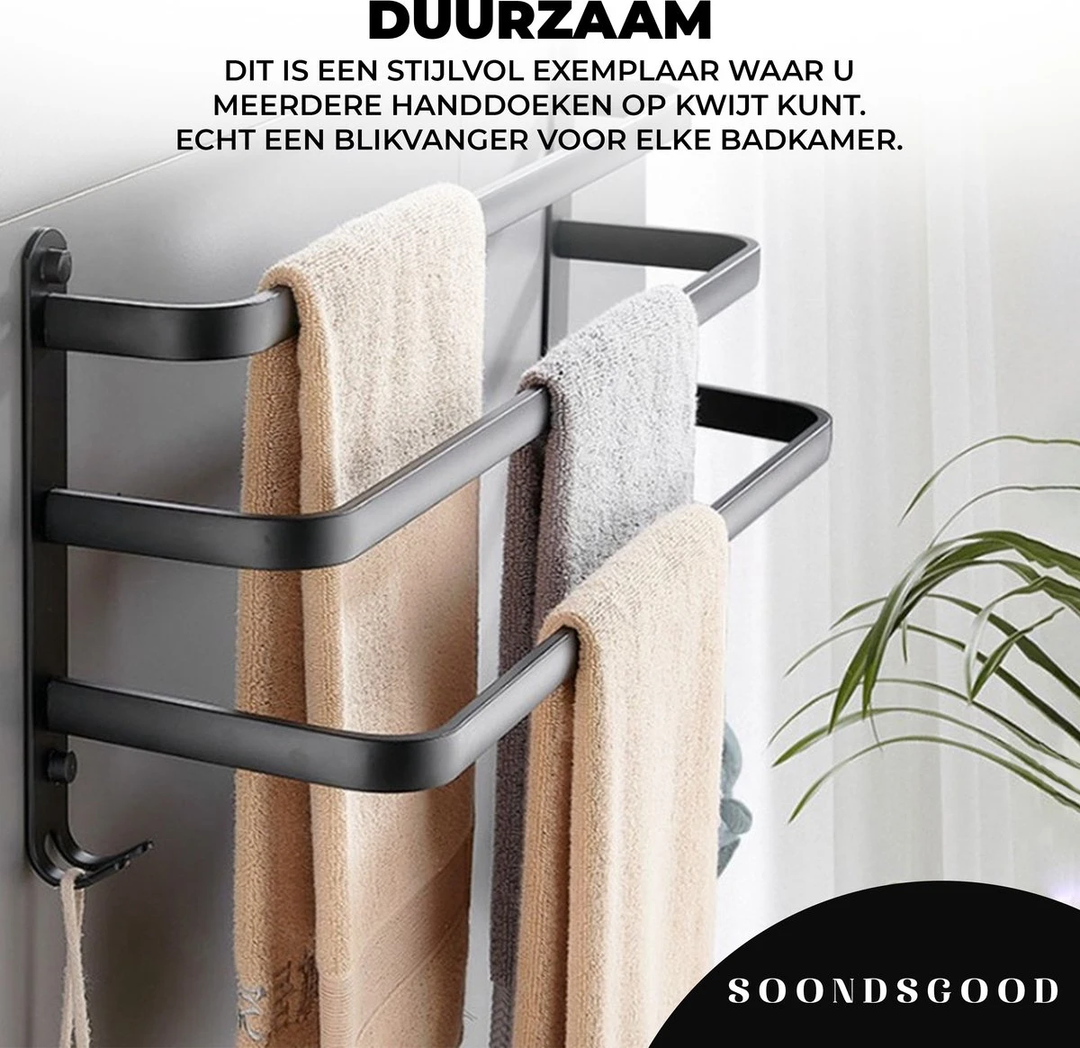 Merkloos Soondsgood Luxe 3 Laags Handdoekrek - Zelfklevend Of Boren - Zwart - Eenvoudige Installatie - Badkamer - Handdoekenrek - Handdoekhouder - 30x14x25cm 8 Merkloos Soondsgood Luxe 3 Laags Handdoekrek - Zelfklevend Of Boren - Zwart - Eenvoudige Installatie - Badkamer - Handdoekenrek - Handdoekhouder - 30x14x25cm - Afbeelding 8