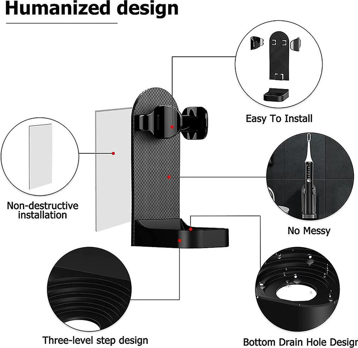 Tandenborstelhouder - Houder Elektrische Tandenborstel - Kleur Zwart - Zonder Boren - Geschikt Voor Oral B Toothbrush - Zelfklevend Hangende Houder 4 Tandenborstelhouder - Houder Elektrische Tandenborstel - Kleur Zwart - Zonder Boren - Geschikt Voor Oral B Toothbrush - Zelfklevend Hangende Houder - Afbeelding 4