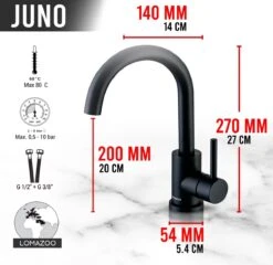 LOMAZOO Wastafelkraan Zwart Hoog Juno - Zwarte Wastafelkraan - Badkamerkraan Zwart - Zwarte Badkamerkraan -Badkamerartikelen Winkel 1200x1167 10