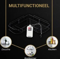 HGMD® Doucherek Zonder Boren - 1 Stuk - Zwart - Zelfklevend Doucherek –Badkamerrek - Badrek - Keukenrek - Doucherek Hangend – Badkamer Accessoires - Kruidenrek -Badkamerartikelen Winkel 1200x1168 1