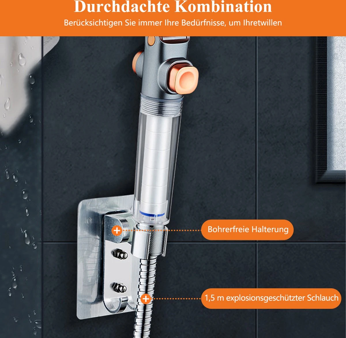 Douchekop - Regendouche Kop - Handdouche Met Hoge Druk - Blazelife Ionische Douchekop - Doucheslang - Dubbele Draaibaar - RVS - Met Slang En Houder 4 Douchekop - Regendouche Kop - Handdouche Met Hoge Druk - Blazelife Ionische Douchekop - Doucheslang - Dubbele Draaibaar - RVS - Met Slang En Houder - Afbeelding 4