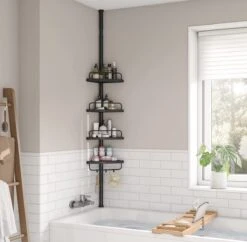 Verstelbaar Doucherek - 85-305 Cm - Van Vloer Tot Plafond - Met 4 Vakken - 3 Haken - Zwart -Badkamerartikelen Winkel 1200x1175 1