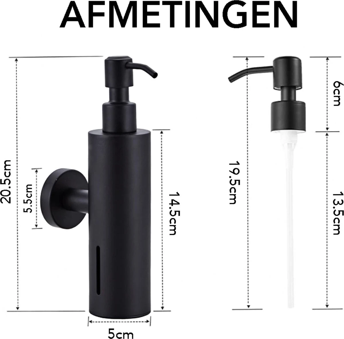VDN Stainless Zeeppompje - Zeepdispenser Wandmontage - Zwart - Hangend - RVS 5 VDN Stainless Zeeppompje - Zeepdispenser Wandmontage - Zwart - Hangend - RVS - Afbeelding 5