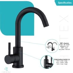 Wastafelkraan Zwart - Keukenkraan - Kraan - Badkamerkraan -Badkamerartikelen Winkel 1200x1190 8