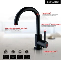 LOMAZOO Wastafelkraan Zwart Hoog Juno - Zwarte Wastafelkraan - Badkamerkraan Zwart - Zwarte Badkamerkraan -Badkamerartikelen Winkel 1200x1191 7